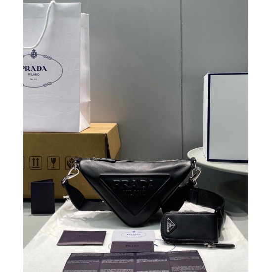 Replica Prada Leather Triangle shoulder bag 1BH190 Black Replica Prada Leather Triangle shoulder bag 1BH190 Black