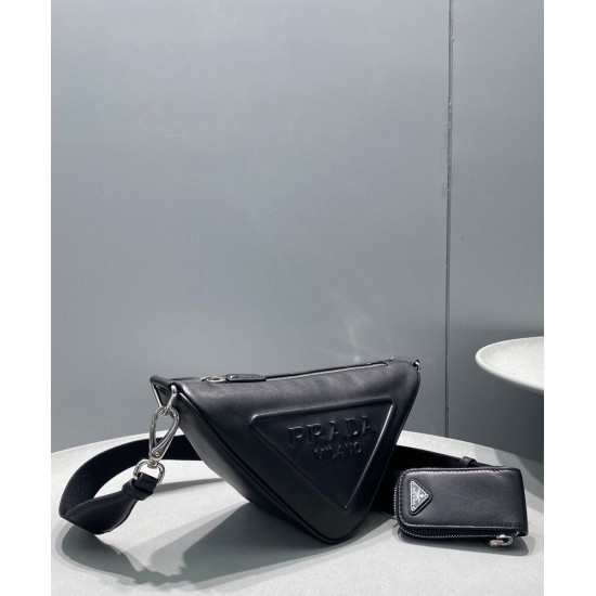 Replica Prada Leather Triangle shoulder bag 1BH190 Black Replica Prada Leather Triangle shoulder bag 1BH190 Black