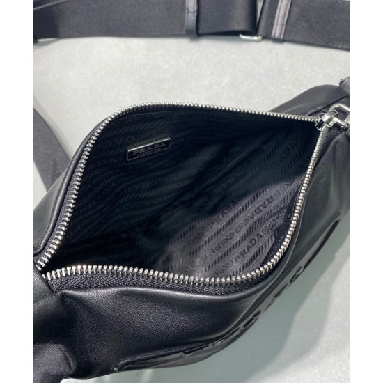 Replica Prada Leather Triangle shoulder bag 1BH190 Black Replica Prada Leather Triangle shoulder bag 1BH190 Black