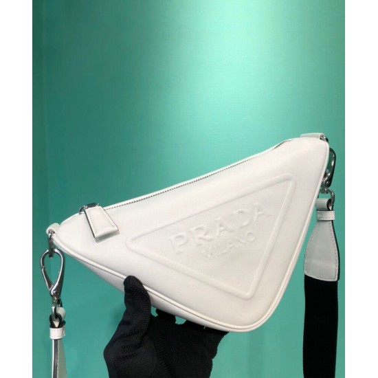 Replica Prada Leather Triangle shoulder bag 1BH190 Cream Fake Prada Leather Triangle shoulder bag 1BH190 Cream Replica