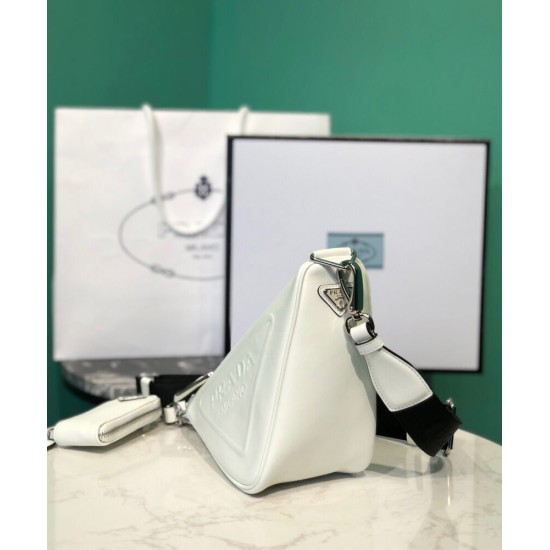 Replica Prada Leather Triangle shoulder bag 1BH190 Cream Fake Prada Leather Triangle shoulder bag 1BH190 Cream Replica