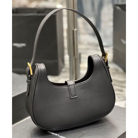 Replica YSL Saint Laurent Le Fermoir Hobo Bag In Shiny Leather Black