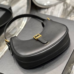 Replica YSL Saint Laurent Le Fermoir Hobo Bag In Shiny Leather Black