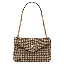 Replica YSL Saint Laurent Puffer Small Checkered Tweed And Lambskin Handbag Cream