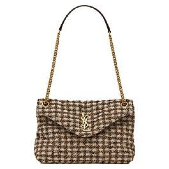 Fake YSL Saint Laurent Puffer Small Checkered Tweed And Lambskin Handbag Cream Replica Replica YSL Saint Laurent Puffer Small Checkered Tweed And Lambskin Handbag Cream