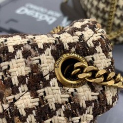 Replica YSL Saint Laurent Puffer Small Checkered Tweed And Lambskin Handbag Cream