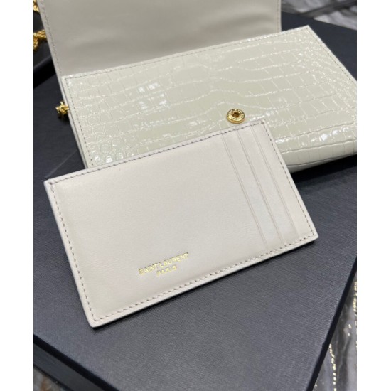 Replica YSL Saint Laurent Uptown Chain Wallet In Crocodile-Embossed Shiny Leather White Replica YSL Saint Laurent Uptown Chain Wallet In Crocodile-Embossed Shiny Leather White