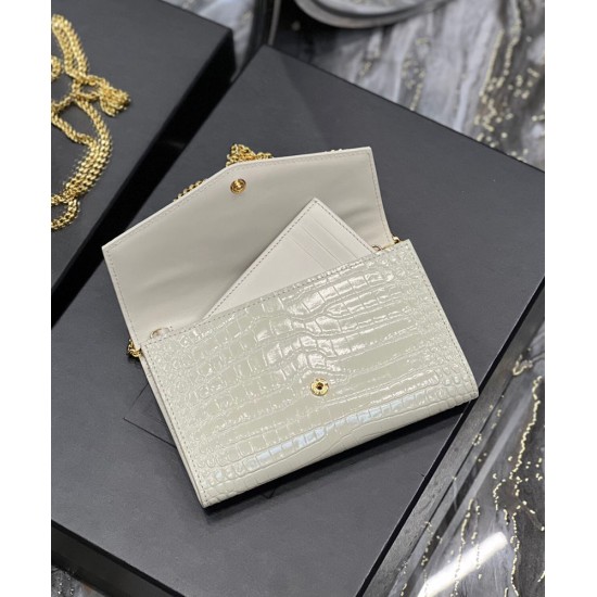 Replica YSL Saint Laurent Uptown Chain Wallet In Crocodile-Embossed Shiny Leather White Replica YSL Saint Laurent Uptown Chain Wallet In Crocodile-Embossed Shiny Leather White