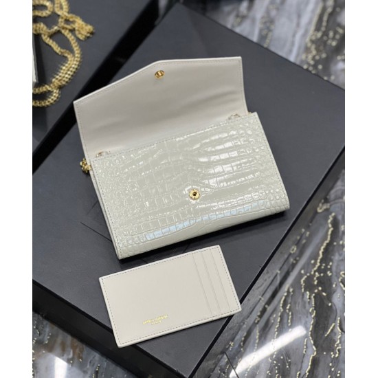 Replica YSL Saint Laurent Uptown Chain Wallet In Crocodile-Embossed Shiny Leather White Replica YSL Saint Laurent Uptown Chain Wallet In Crocodile-Embossed Shiny Leather White
