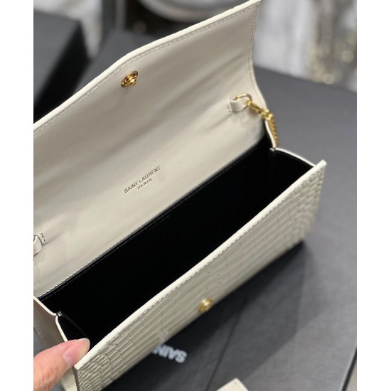 Replica YSL Saint Laurent Uptown Chain Wallet In Crocodile-Embossed Shiny Leather White Replica YSL Saint Laurent Uptown Chain Wallet In Crocodile-Embossed Shiny Leather White