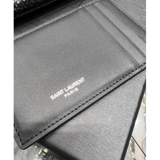 Fake YSL Saint Laurent Uptown Chain Wallet In Crocodile-Embossed Shiny Leather Black Replica Replica YSL Saint Laurent Uptown Chain Wallet In Crocodile-Embossed Shiny Leather Black