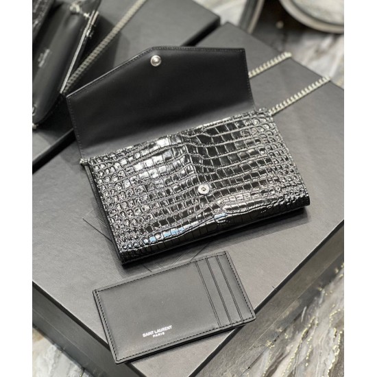 Fake YSL Saint Laurent Uptown Chain Wallet In Crocodile-Embossed Shiny Leather Black Replica Replica YSL Saint Laurent Uptown Chain Wallet In Crocodile-Embossed Shiny Leather Black
