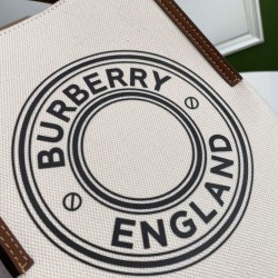 Replica Burberry Small Logo Graphic Cotton Canvas Peggy Bucket Bag Cream