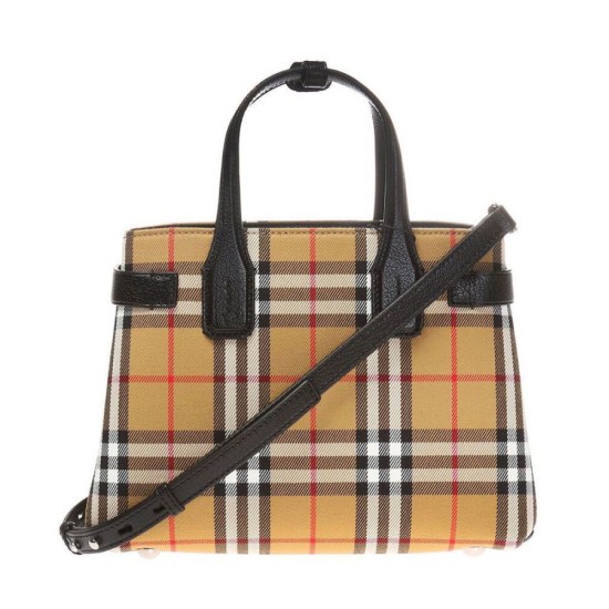 Replica Burberry Banner Small Vintage Check Tote Bag Black Fake Burberry Banner Small Vintage Check Tote Bag Black Replica
