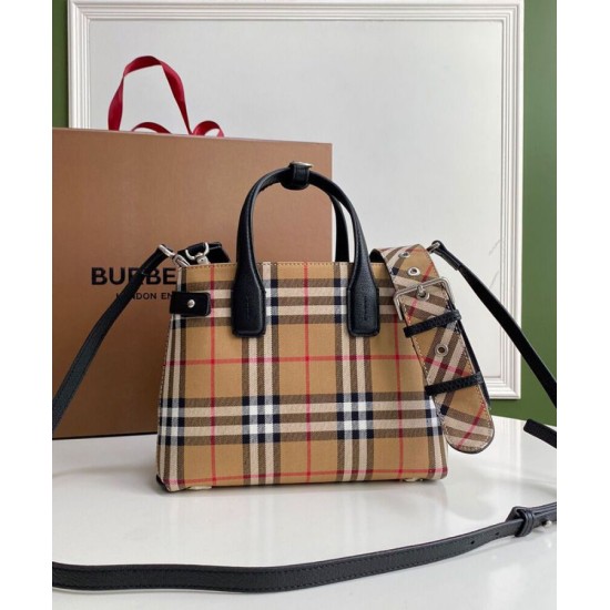 Replica Burberry Banner Small Vintage Check Tote Bag Black Fake Burberry Banner Small Vintage Check Tote Bag Black Replica