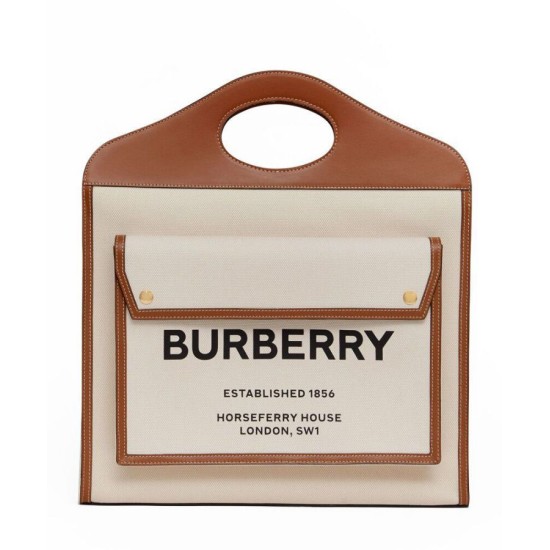 Replica Burberry Medium Two-tone Canvas and Leather Pocket Bag Coffee Fake Burberry Medium Two-tone Canvas and Leather Pocket Bag Coffee Replica