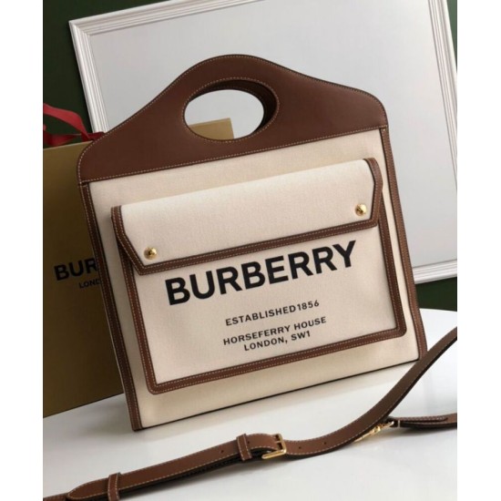 Replica Burberry Medium Two-tone Canvas and Leather Pocket Bag Coffee Fake Burberry Medium Two-tone Canvas and Leather Pocket Bag Coffee Replica
