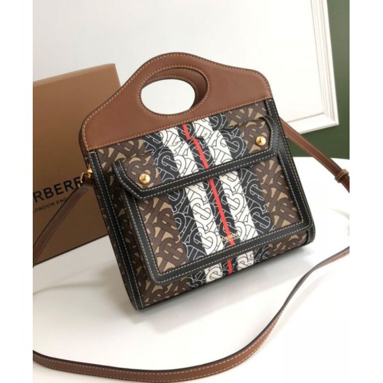 Replica Burberry Mini Monogram Stripe E-canvas Pocket Bag Coffee Fake Burberry Mini Monogram Stripe E-canvas Pocket Bag Coffee Replica