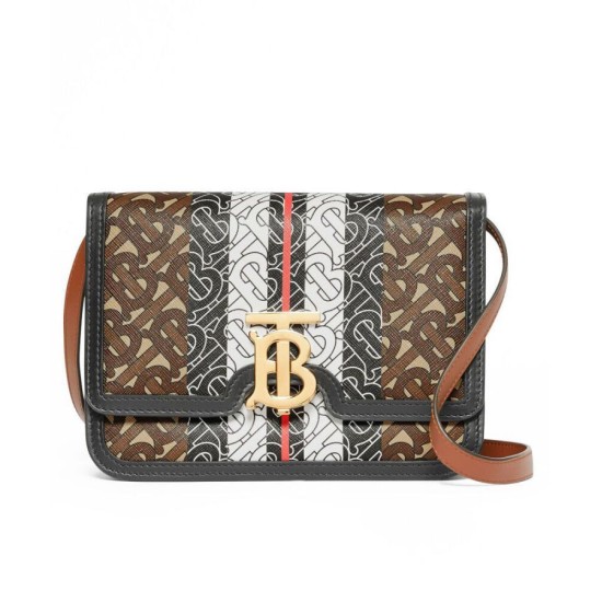 Replica Burberry Small Monogram Stripe E-canvas TB Bag Coffee Replica Burberry Small Monogram Stripe E-canvas TB Bag Coffee