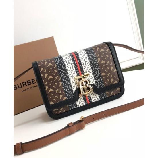 Replica Burberry Small Monogram Stripe E-canvas TB Bag Coffee Replica Burberry Small Monogram Stripe E-canvas TB Bag Coffee