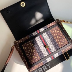 Replica Burberry Monogram Stripe E-canvas Note Crossbody Bag Coffee