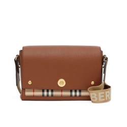 Replica Burberry Leather and Vintage Check Note Crossbody Bag Coffee