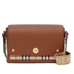 Replica Burberry Leather and Vintage Check Note Crossbody Bag Coffee