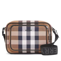 Fake Burberry Check Cotton Crossbody Bag Coffee Replica