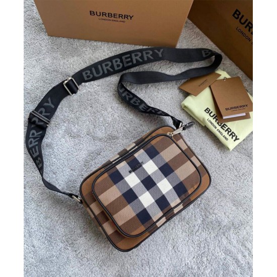 Replica Burberry Check Cotton Crossbody Bag Coffee Fake Burberry Check Cotton Crossbody Bag Coffee Replica