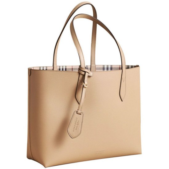 Replica Burberry The Medium Reversible Tote in Haymarket Check and Leather 40496351 Apricot Replica Burberry The Medium Reversible Tote in Haymarket Check and Leather 40496351 Apricot