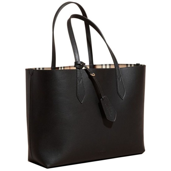 Fake Burberry The Medium Reversible Tote in Haymarket Check and Leather 40496351 Black Replica Replica Burberry The Medium Reversible Tote in Haymarket Check and Leather 40496351 Black