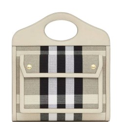 Replica Burberry Mini Check Canvas and Leather Pocket Bag Cream
