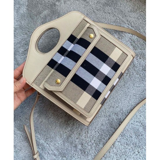 Fake Burberry Mini Check Canvas and Leather Pocket Bag Cream Replica Replica Burberry Mini Check Canvas and Leather Pocket Bag Cream