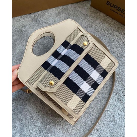 Fake Burberry Mini Check Canvas and Leather Pocket Bag Cream Replica Replica Burberry Mini Check Canvas and Leather Pocket Bag Cream