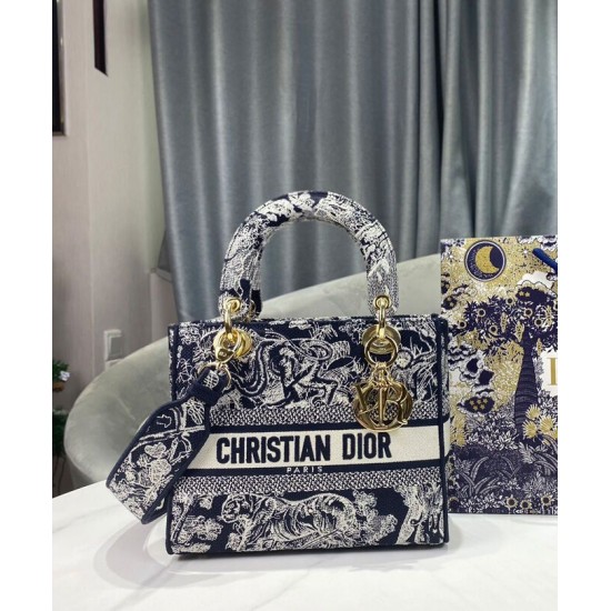 Fake Christian Dior Medium Lady D-Lite Bag Dark Blue Replica Fake Christian Dior Medium Lady D-Lite Bag Dark Blue Replica