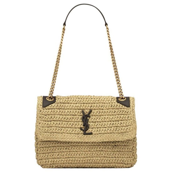 Replica YSL Saint Laurent Niki Medium Chain Bag In Raffia And Leather Apricot Fake YSL Saint Laurent Niki Medium Chain Bag In Raffia And Leather Apricot Replica