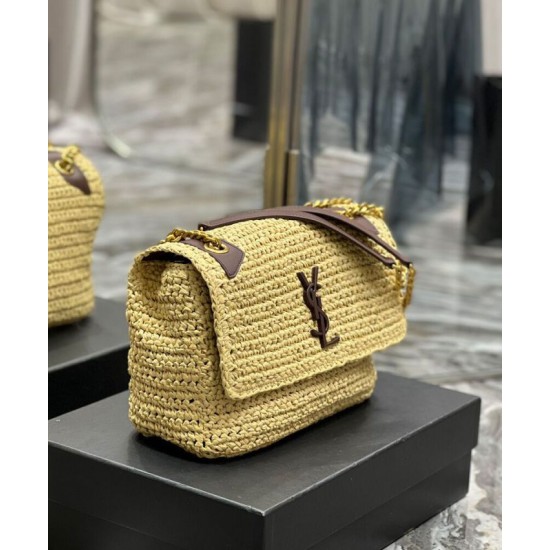 Replica YSL Saint Laurent Niki Medium Chain Bag In Raffia And Leather Apricot Fake YSL Saint Laurent Niki Medium Chain Bag In Raffia And Leather Apricot Replica