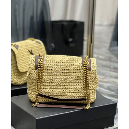 Replica YSL Saint Laurent Niki Medium Chain Bag In Raffia And Leather Apricot Fake YSL Saint Laurent Niki Medium Chain Bag In Raffia And Leather Apricot Replica