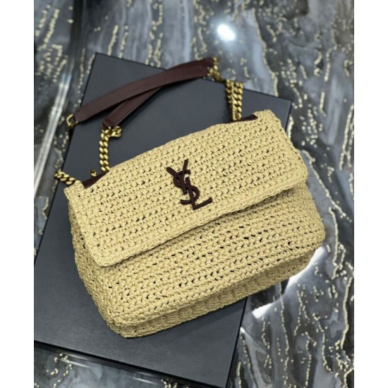 Replica YSL Saint Laurent Niki Medium Chain Bag In Raffia And Leather Apricot Fake YSL Saint Laurent Niki Medium Chain Bag In Raffia And Leather Apricot Replica