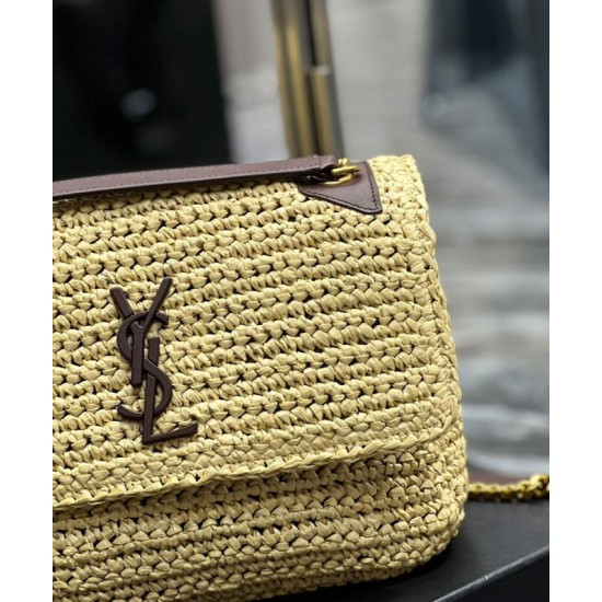 Replica YSL Saint Laurent Niki Medium Chain Bag In Raffia And Leather Apricot Fake YSL Saint Laurent Niki Medium Chain Bag In Raffia And Leather Apricot Replica
