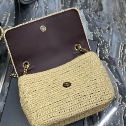Fake YSL Saint Laurent Niki Medium Chain Bag In Raffia And Leather Apricot Replica