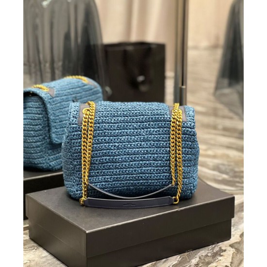 Replica YSL Saint Laurent Niki Medium Chain Bag In Raffia And Leather Blue Fake YSL Saint Laurent Niki Medium Chain Bag In Raffia And Leather Blue Replica