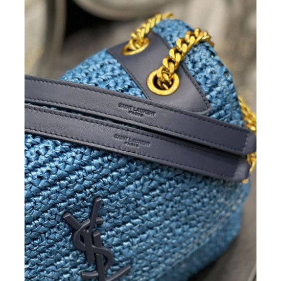 Replica YSL Saint Laurent Niki Medium Chain Bag In Raffia And Leather Blue Fake YSL Saint Laurent Niki Medium Chain Bag In Raffia And Leather Blue Replica