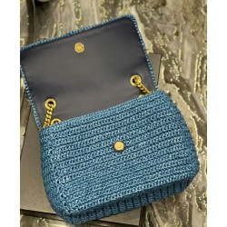 Replica YSL Saint Laurent Niki Medium Chain Bag In Raffia And Leather Blue Fake YSL Saint Laurent Niki Medium Chain Bag In Raffia And Leather Blue Replica