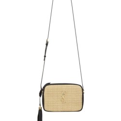 Replica YSL Saint Laurent Lou Camera Bag In Raffia And Leather Apricot