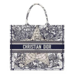 Fake Christian Dior Book Tote Multicolor Dior Around the World Embroidery Blue Replica