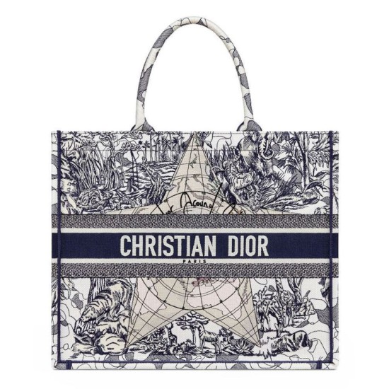 Fake Christian Dior Book Tote Multicolor Dior Around the World Embroidery Blue Replica Fake Christian Dior Book Tote Multicolor Dior Around the World Embroidery Blue Replica