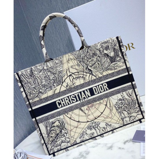 Fake Christian Dior Book Tote Multicolor Dior Around the World Embroidery Blue Replica Fake Christian Dior Book Tote Multicolor Dior Around the World Embroidery Blue Replica