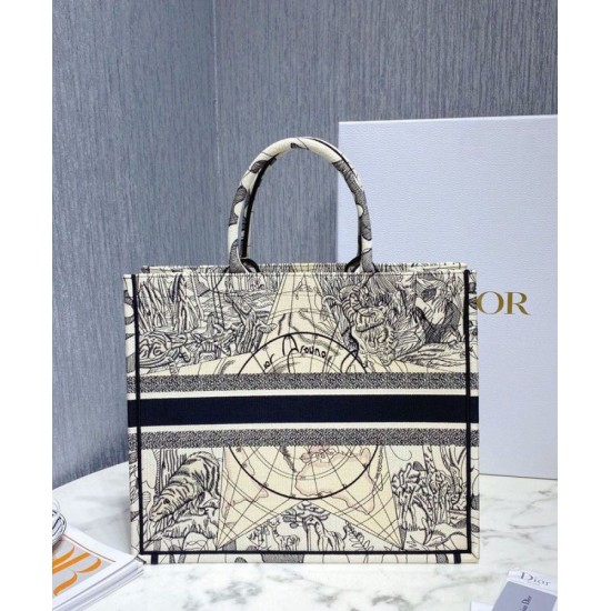 Fake Christian Dior Book Tote Multicolor Dior Around the World Embroidery Blue Replica Fake Christian Dior Book Tote Multicolor Dior Around the World Embroidery Blue Replica