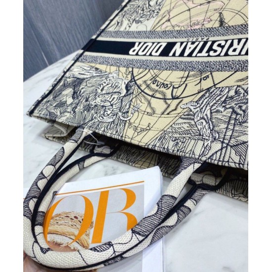 Fake Christian Dior Book Tote Multicolor Dior Around the World Embroidery Blue Replica Fake Christian Dior Book Tote Multicolor Dior Around the World Embroidery Blue Replica
